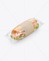 Clear Plastic Flow-Pack with Sandwich in Kraft Paper Sleeve Mockup