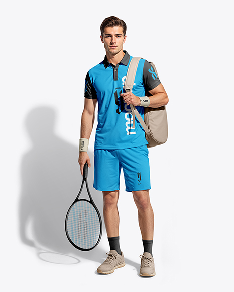 Man Wearing Tennis Uniform and Tennis Bag Mockup