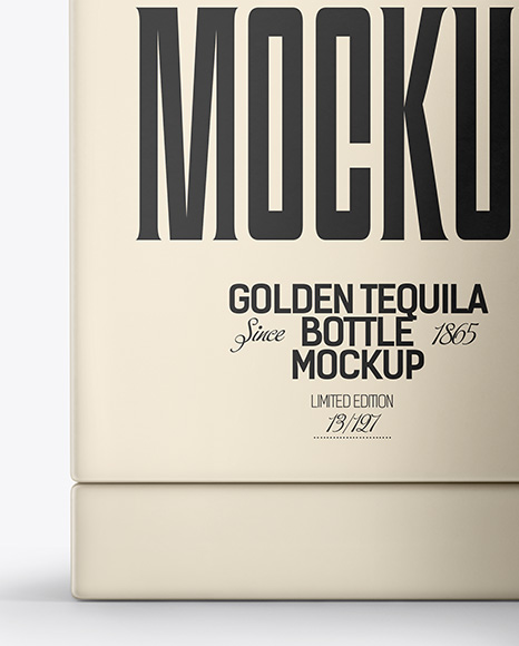 Golden Tequila Bottle with Box Mockup
