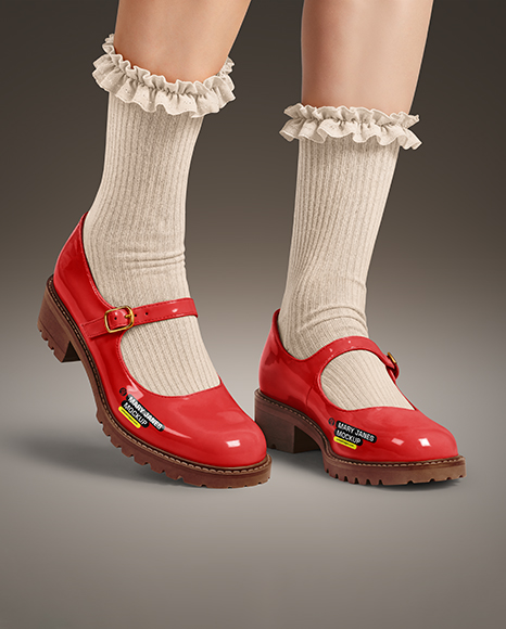 Mary Janes with Socks on Woman's Legs Mockup