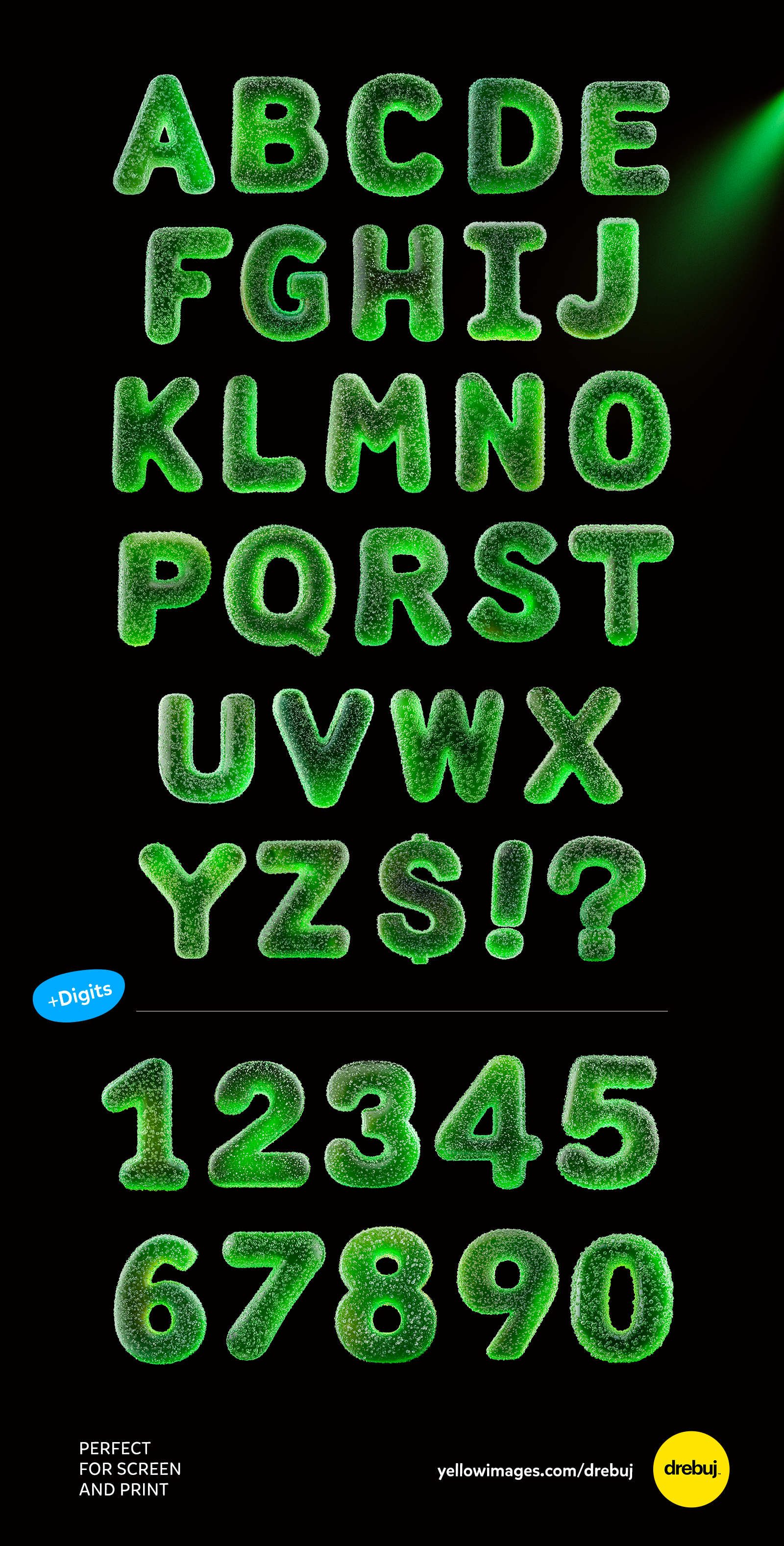 Green Gummy Font: Geometric 3D Alphabet PNG
