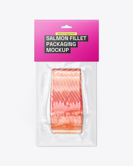 Clear Plastic Packaging with Salmon Fish Fillet Mockup - Small box packaging mockup