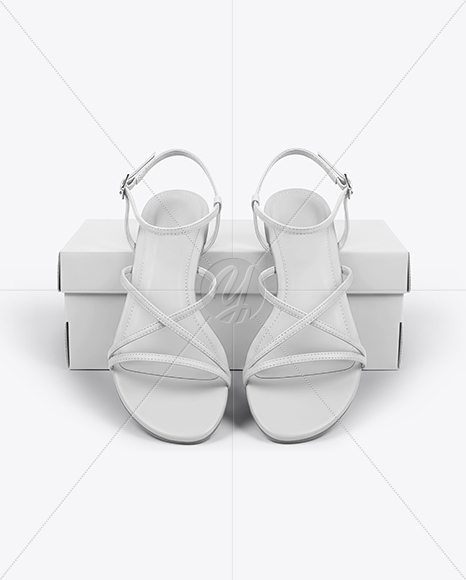Pair of Strappy Sandals With Shoe Box Mockup
