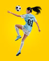 Woman Wearing Soccer Jersey and Shorts Mockup
