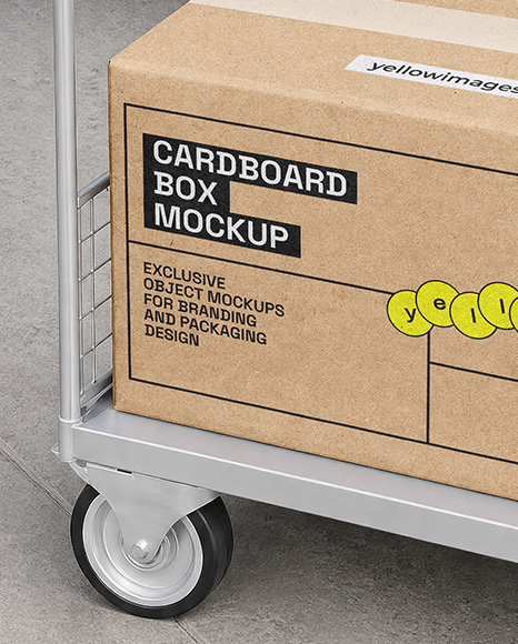 Delivery Box on The Hand Truck Mockup