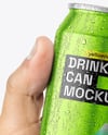 500ml Aluminium Can with Drops in the Hand Mockup