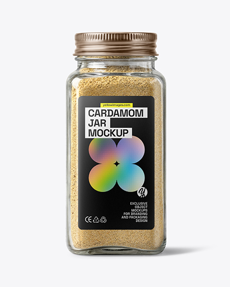 Square Glass Jar with Ground Cardamom Mockup - Square frame mockup