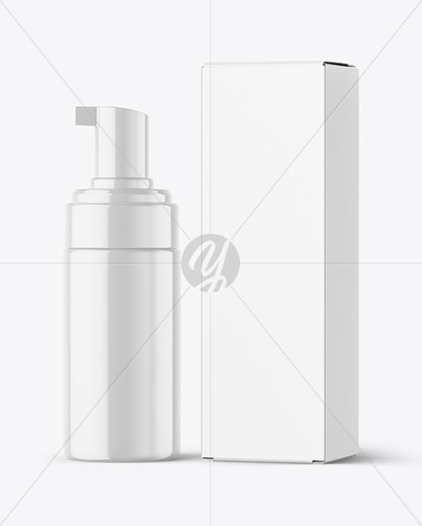 Glossy Foam Pump Bottle with Box Mockup
