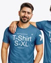 Two Young Men Wearing T-shirts and Jeans Mockup