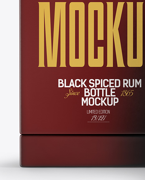 Black Rum Bottle with Box Mockup