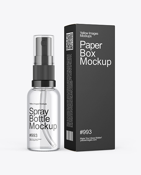 Spray Bottle with Paper Box Mockup