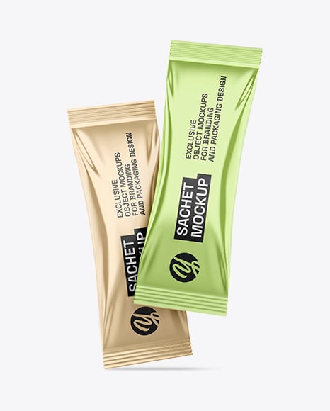 Two Metallic Sachets Mockup - Packaging mockups
