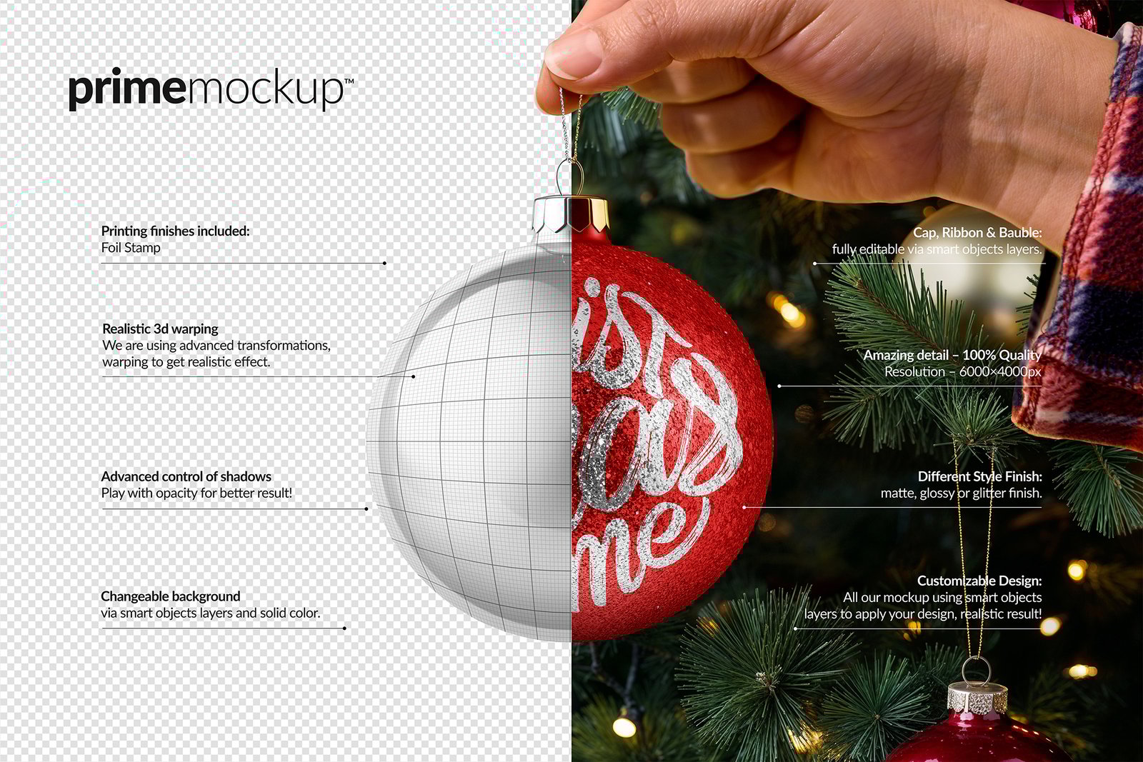 Hand Holding Christmas Ball Ornament Mockup Scene