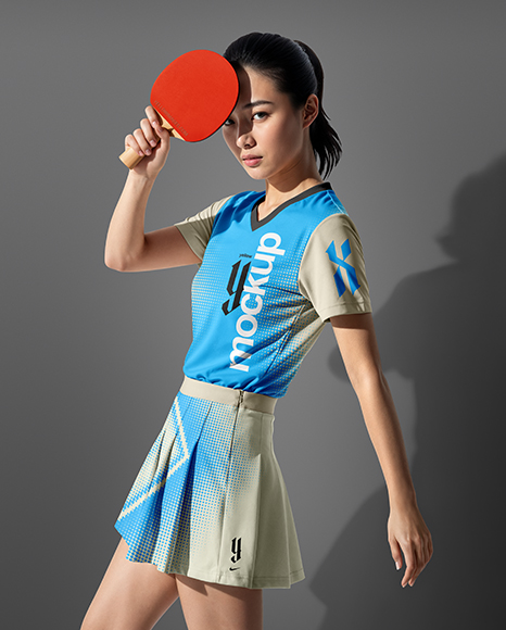 Asian Woman Wearing Table Tennis Uniform Mockup