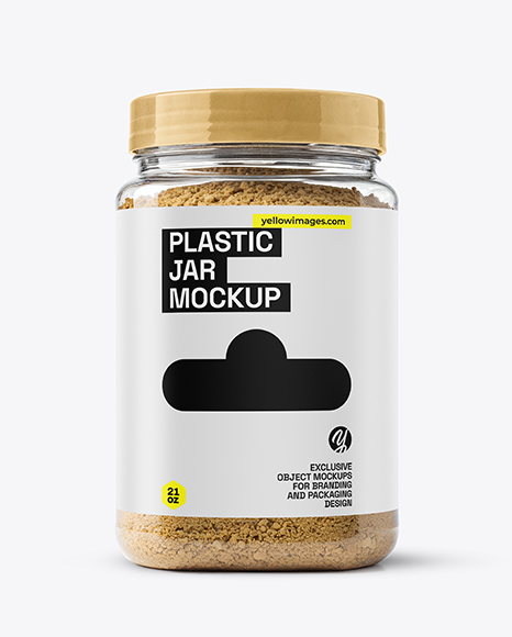 Clear Plastic Jar with Asafoetida Spice Mockup