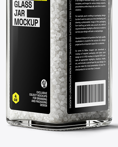 Square Glass Jar with Coarse Sea Salt Mockup