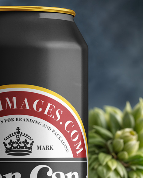 Beer Can Surrounded by Hops Branches Mockup