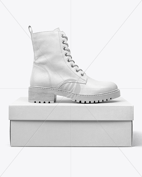 Women's Combat Boot on Shoe Box Mockup