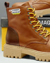 Pair of Women's Combat Boots with Shoe Box Mockup