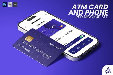 ATM Bank Card with iPhone 16 Mockup Set - Device Mockups