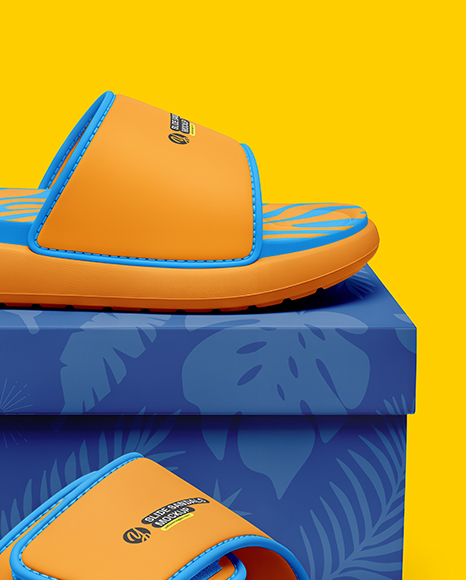 Slide Sandals with Box Mockup