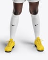 A Black Woman Wearing a Full Soccer Kit with a Ball Mockup