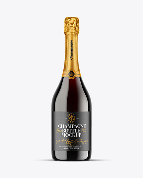 Green Glass Red Champagne Bottle Mockup