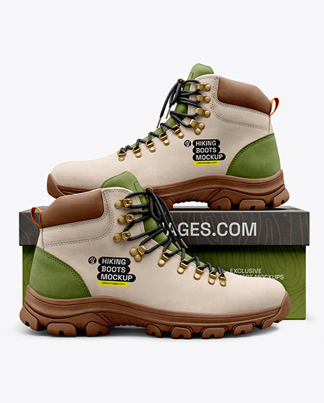 Hiking Boots with Shoe Box Mockup - 2+Free+Shoe+Box+Mockups+Psd