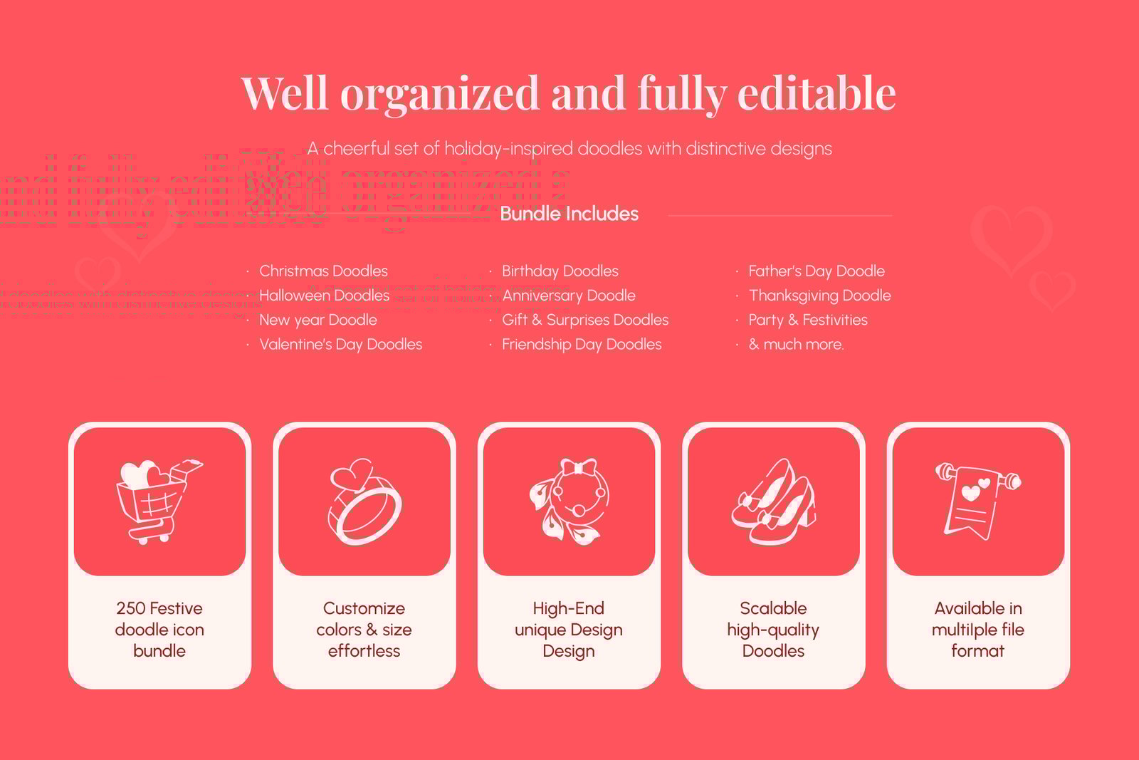 Love and Celebration Doodle Icons Bundle