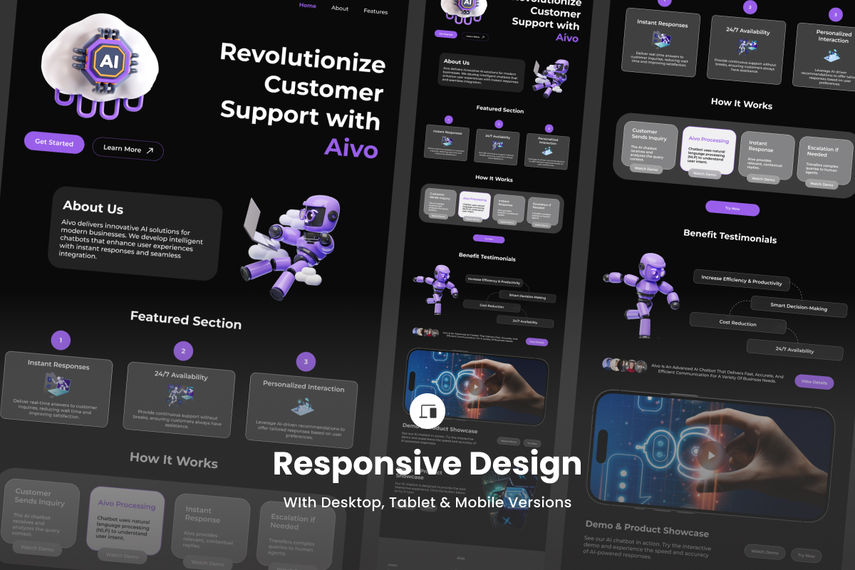 Aivo – AI Chat Assistant Landing Page Design Template