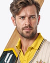 Cricket Player Wearing a Sleeveless Jumper Holding a Bat Mockup