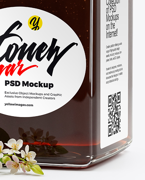 Square Glass Jar with Buckwheat Honey Mockup