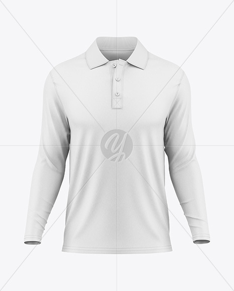 Men's Long Sleeve Polo Shirt Mockup - Front View