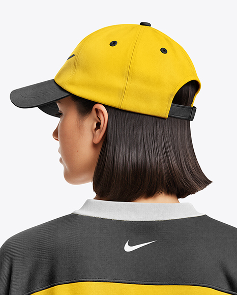 Woman Wearing Ice Hockey Jersey and Cap Mockup