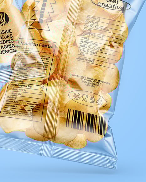 Clear Plastic Snack Bags with Potato Chips Mockup