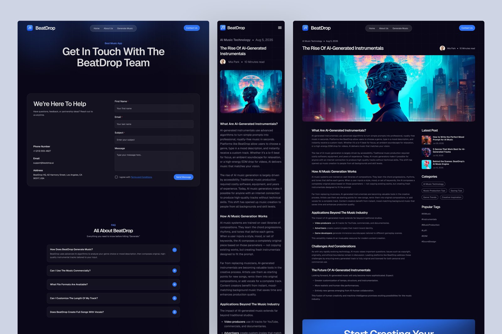 BeatDrop - AI Music Generator Website UI Figma Template