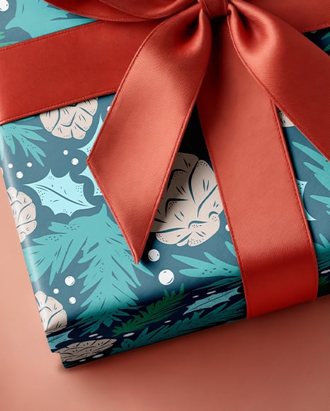 Christmas Gift Box with Bow Mockup