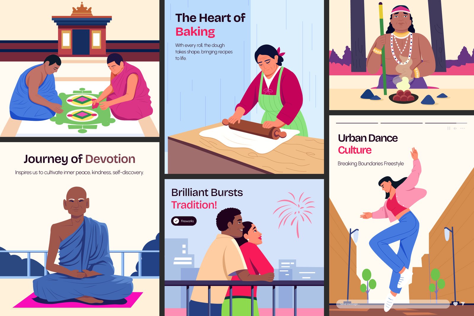 Culture and Festival Art Illustration Set