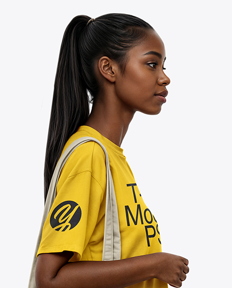 Black Woman Holding Tote Bag Mockup