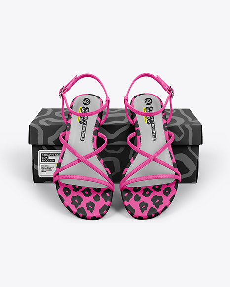 Pair of Strappy Sandals With Shoe Box Mockup - Mockups