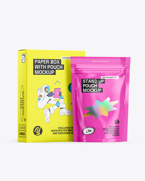 Box with Glossy Pouch Mockup