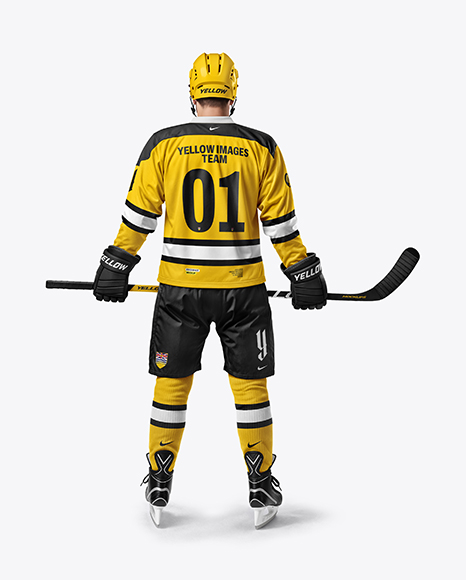 Man Wearing Full Ice Hockey Kit Mockup - Back view