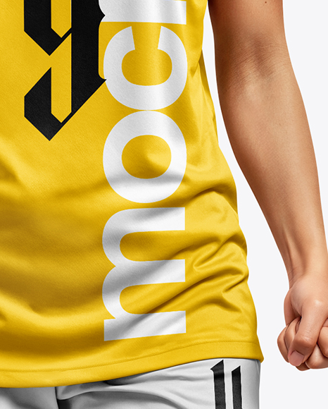 Female Soccer Player Wearing Jersey and Shorts Mockup