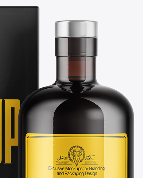 Amber Glass Bottle with Box Mockup