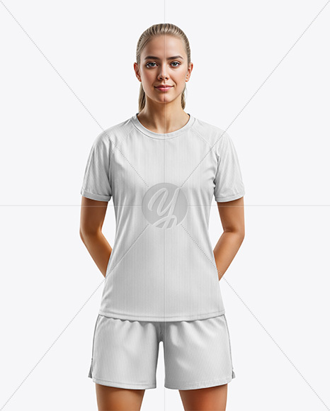 Woman Wearing Raglan Soccer Jersey and Shorts Mockup