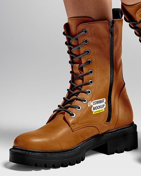 Combat Boots on Women's Legs with Dress Mockup