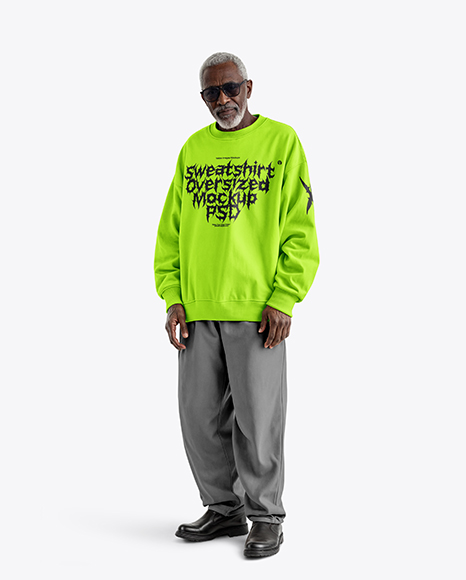 Elderly Black Man Wearing Sweatshirt and Pants Mockup - Blank sweatshirt mockup