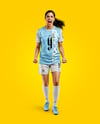 Female Soccer Player Wearing Jersey and Shorts Mockup