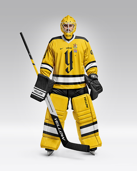 Man Wearing Ice Hockey Goalkeeper Kit Mockup
