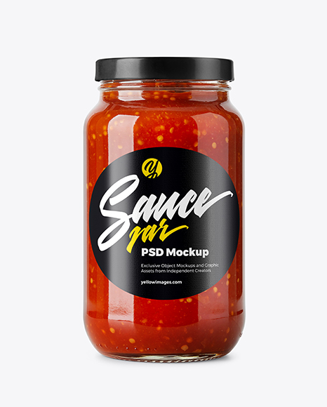 Glass Jar Filled Fermented Red Hot Pepper Sauce Mockup